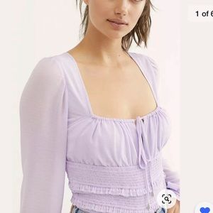 FREE PEOPLE Lilac Lolita Boho Prairie Blouse Large NWT